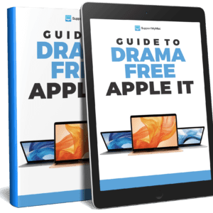 A book and an iPad showing the Guide to Drama Free Apple IT